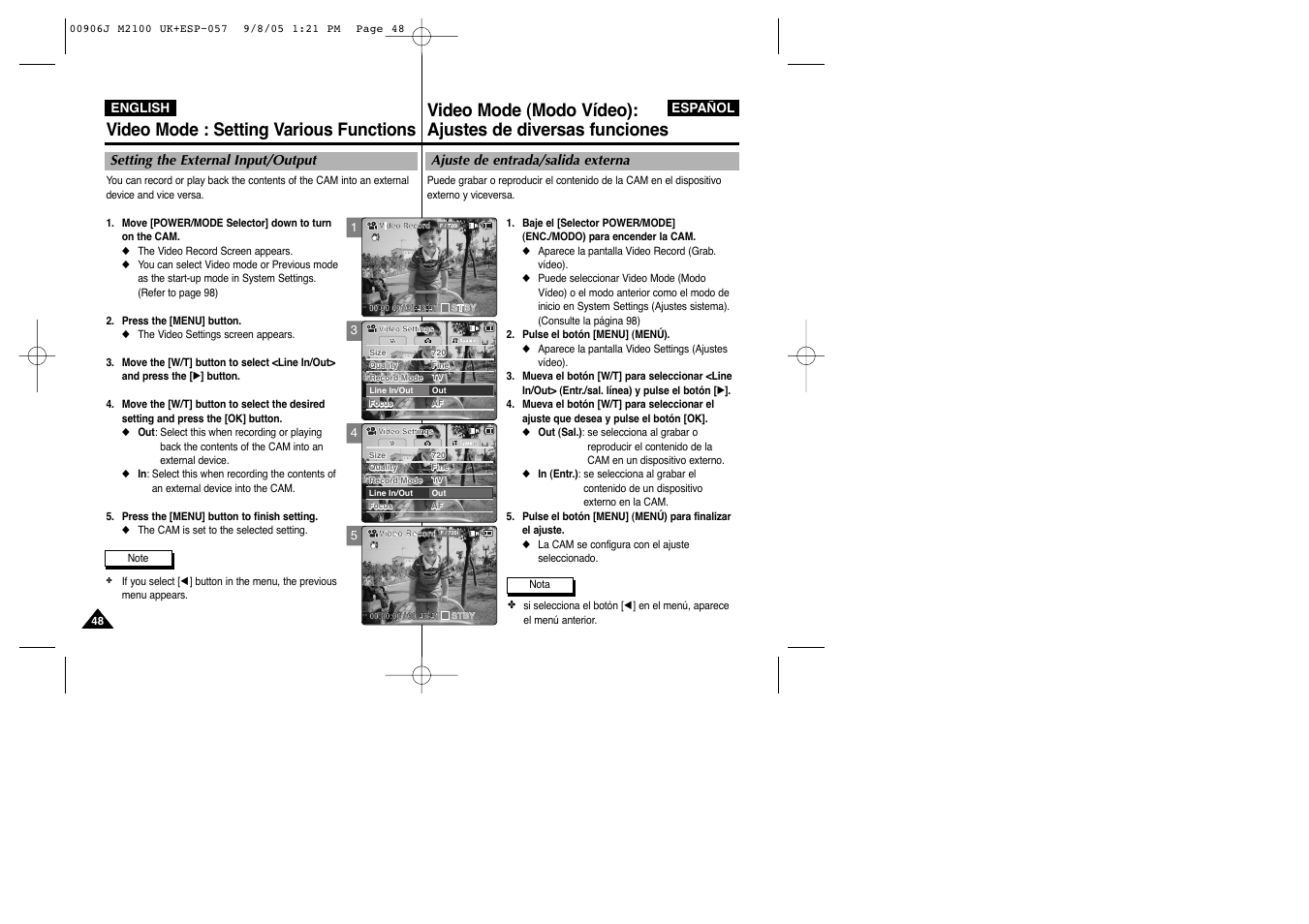 Video mode : setting various functions | Samsung VP-M2100S User Manual | Page 48 / 134