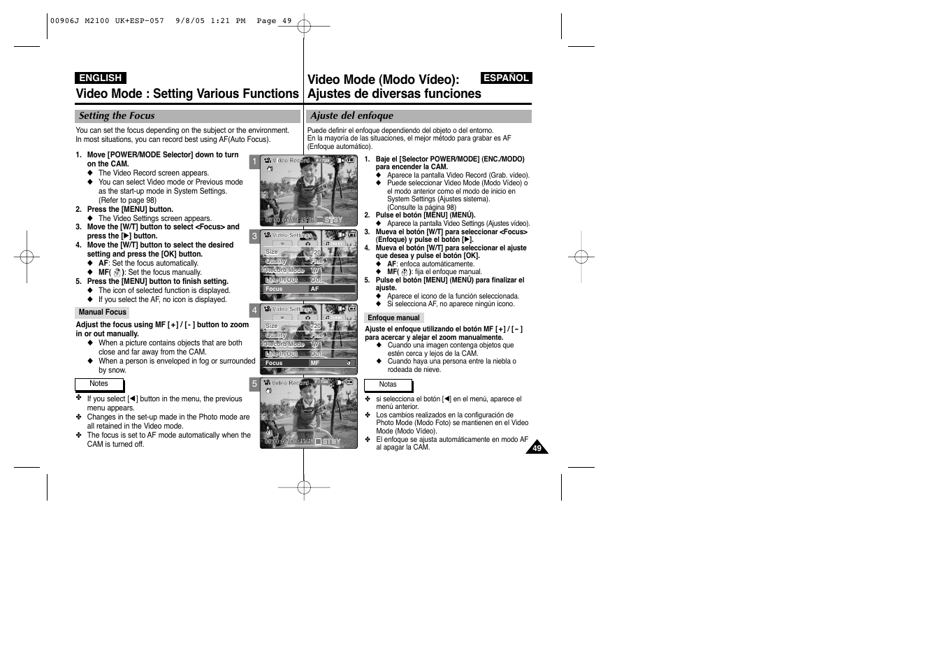 Video mode : setting various functions | Samsung VP-M2100S User Manual | Page 49 / 134