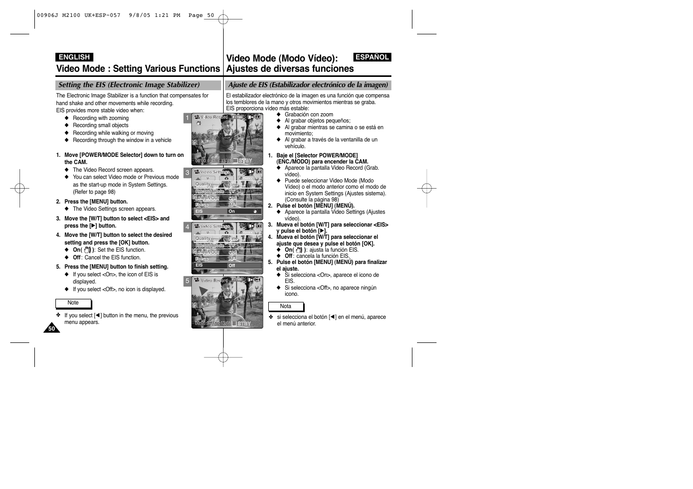 Video mode : setting various functions | Samsung VP-M2100S User Manual | Page 50 / 134