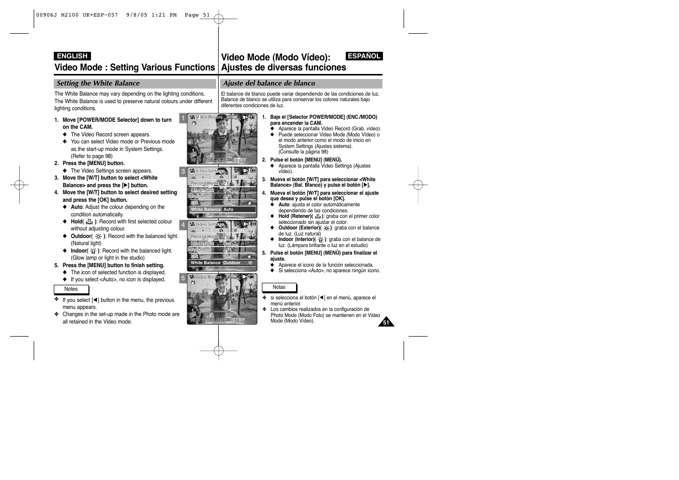 Video mode : setting various functions | Samsung VP-M2100S User Manual | Page 51 / 134