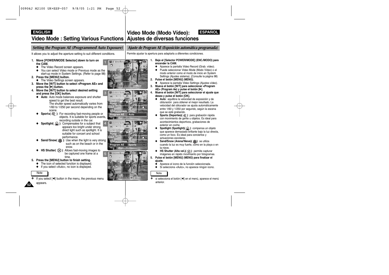 Video mode : setting various functions | Samsung VP-M2100S User Manual | Page 52 / 134