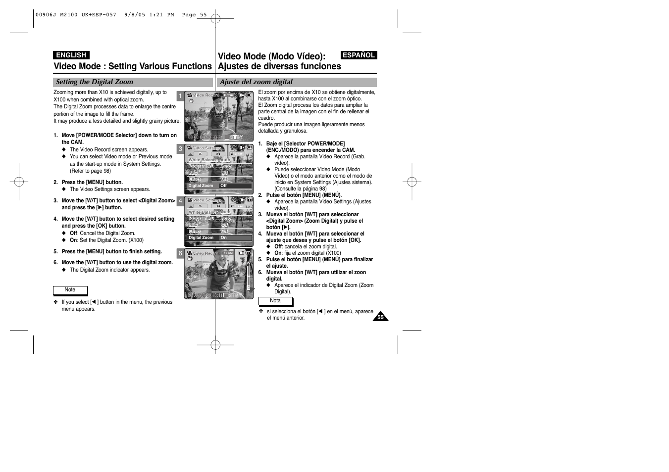 Video mode : setting various functions | Samsung VP-M2100S User Manual | Page 55 / 134