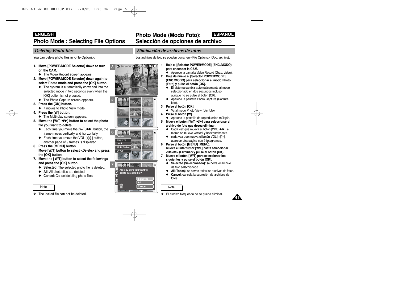 Photo mode : selecting file options | Samsung VP-M2100S User Manual | Page 61 / 134