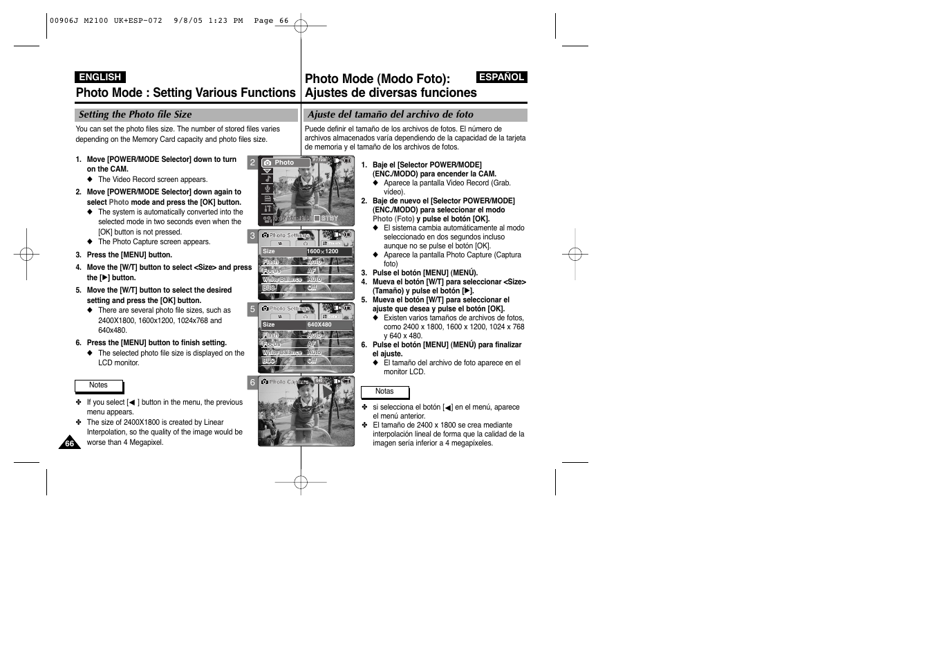 Photo mode : setting various functions | Samsung VP-M2100S User Manual | Page 66 / 134