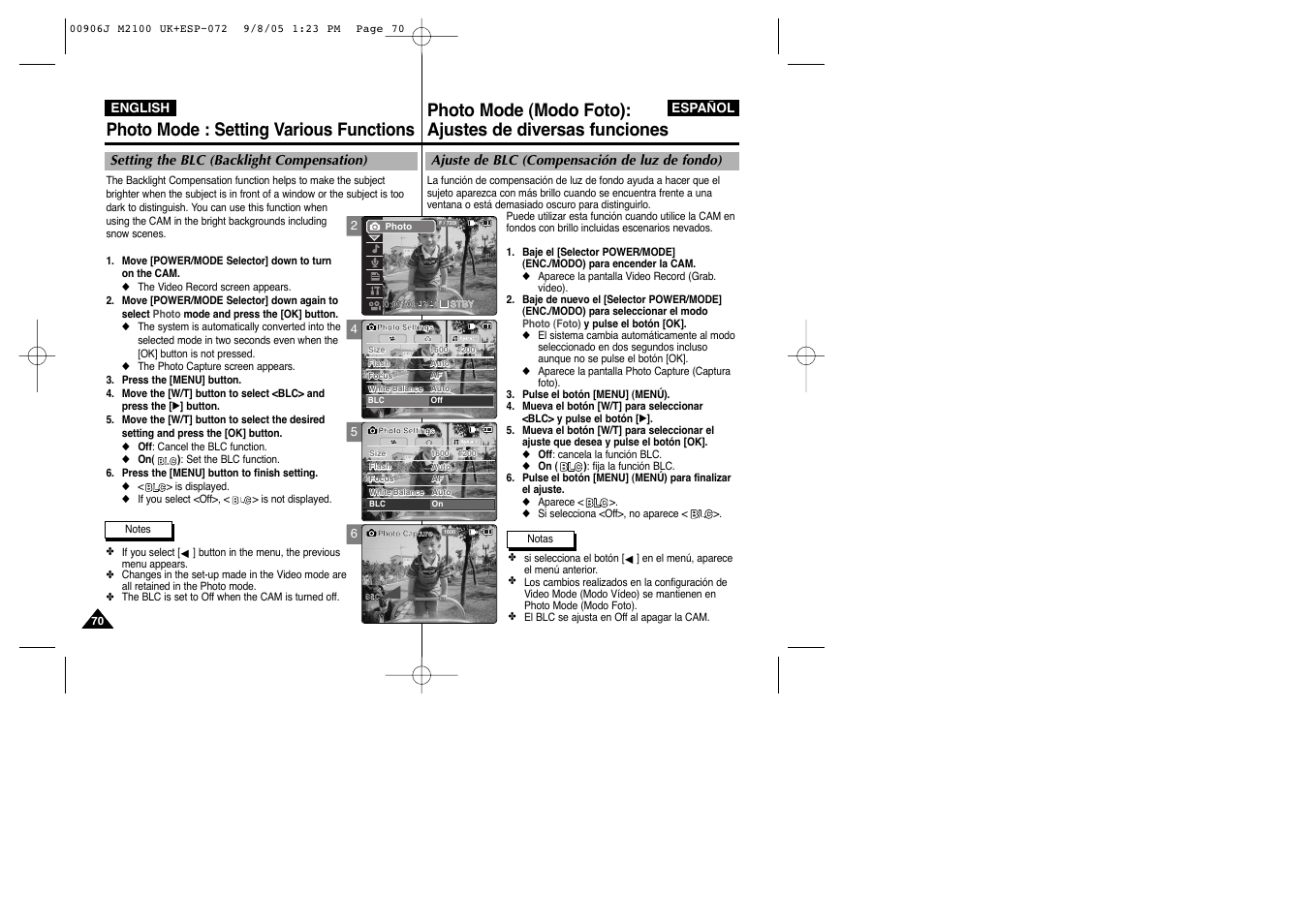 Photo mode : setting various functions | Samsung VP-M2100S User Manual | Page 70 / 134