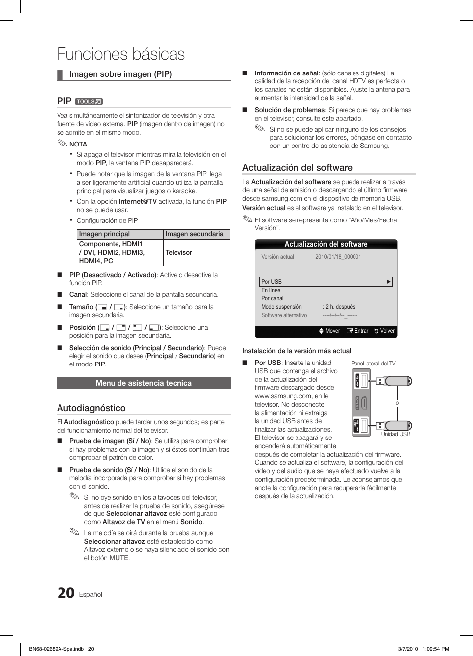 Funciones básicas, Autodiagnóstico, Actualización del software | Samsung LE46C630K1W User Manual | Page 118 / 296