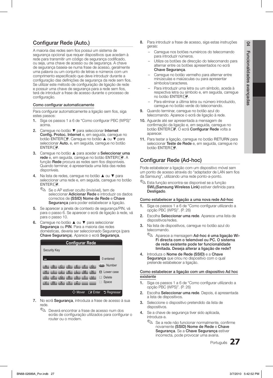 Configurar rede (auto.), Configurar rede (ad-hoc) | Samsung LE46C630K1W User Manual | Page 174 / 296