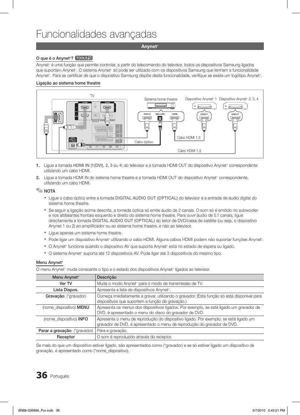 Funcionalidades avançadas | Samsung LE46C630K1W User Manual | Page 183 / 296