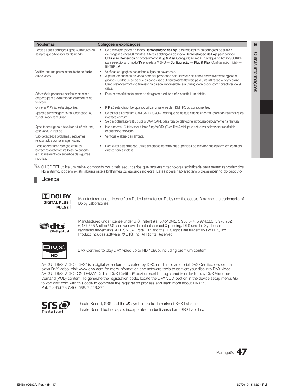 Licença | Samsung LE46C630K1W User Manual | Page 194 / 296