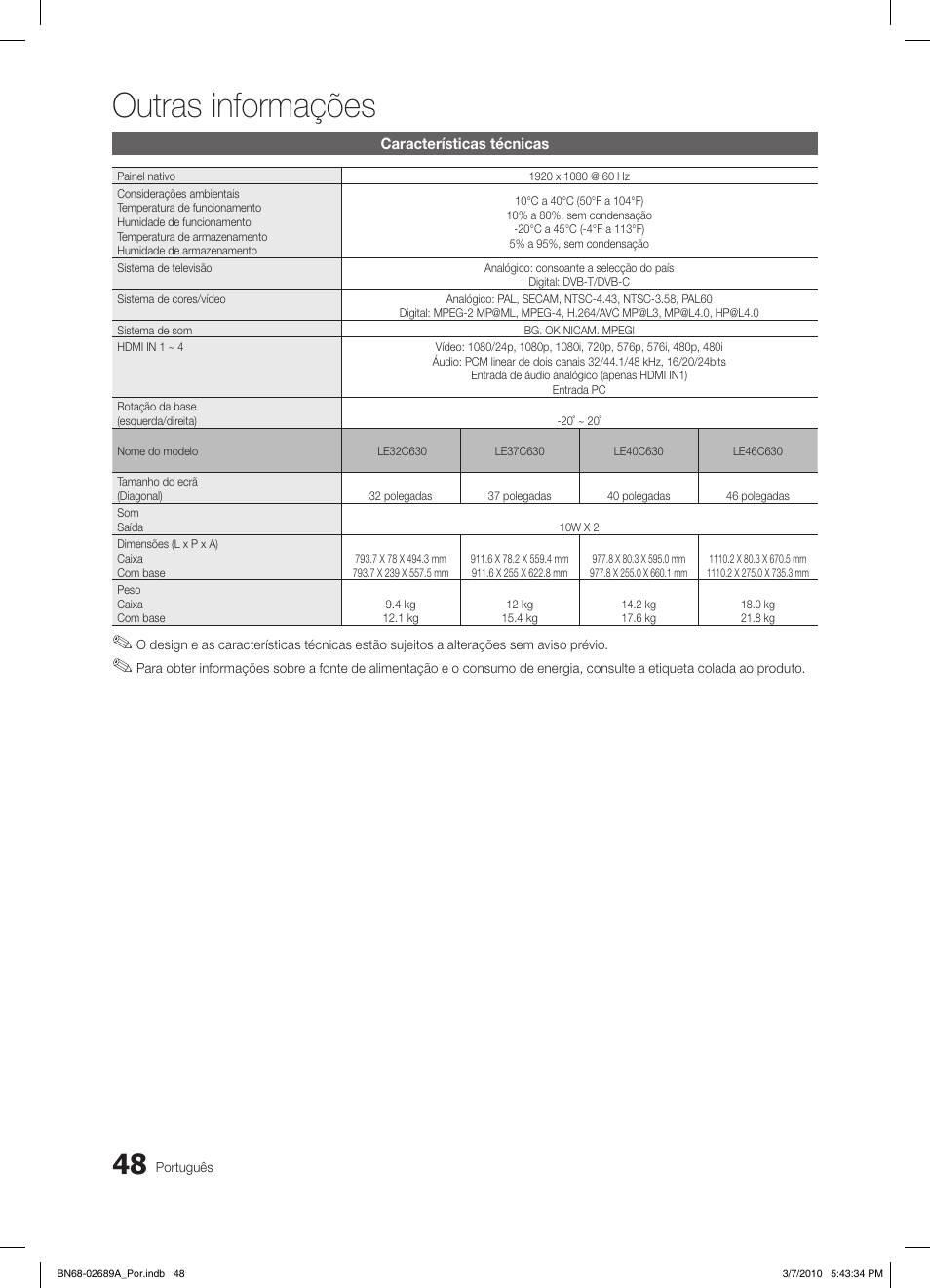 Outras informações | Samsung LE46C630K1W User Manual | Page 195 / 296