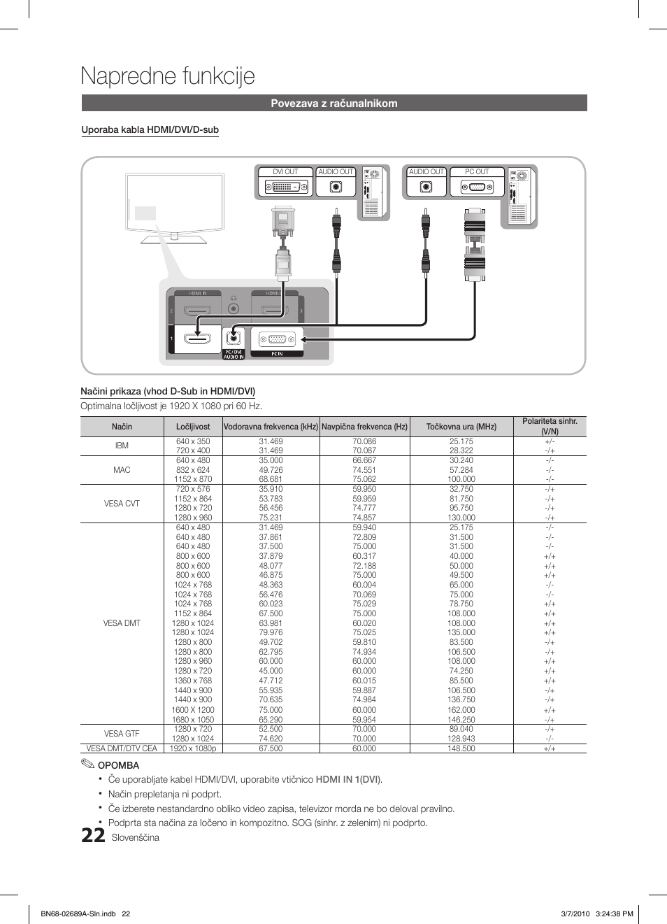 Napredne funkcije | Samsung LE46C630K1W User Manual | Page 218 / 296