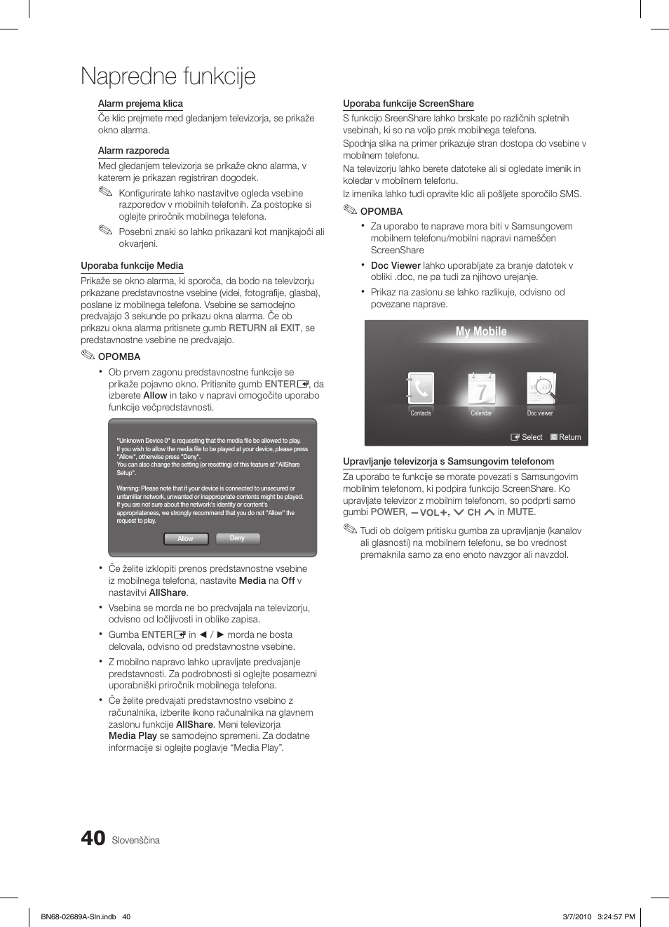 Napredne funkcije | Samsung LE46C630K1W User Manual | Page 236 / 296