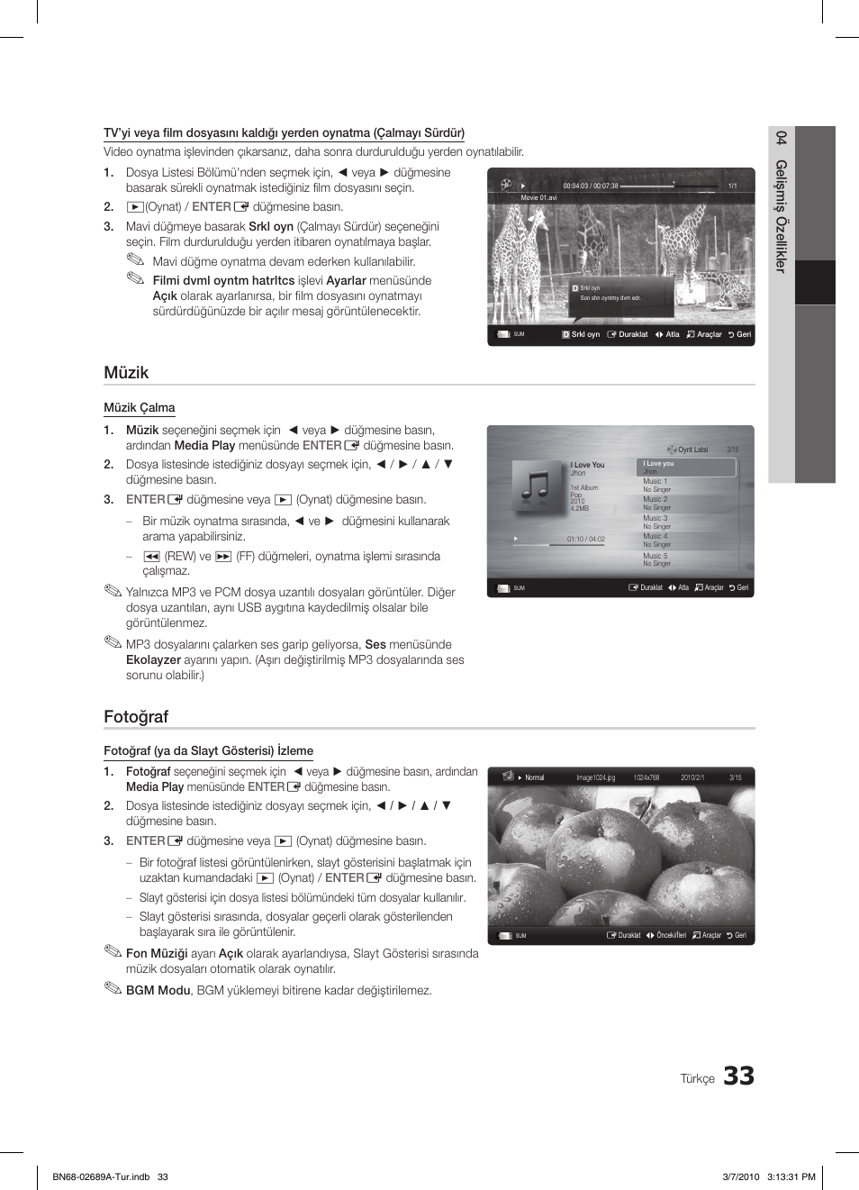 Müzik, Fotoğraf | Samsung LE46C630K1W User Manual | Page 278 / 296