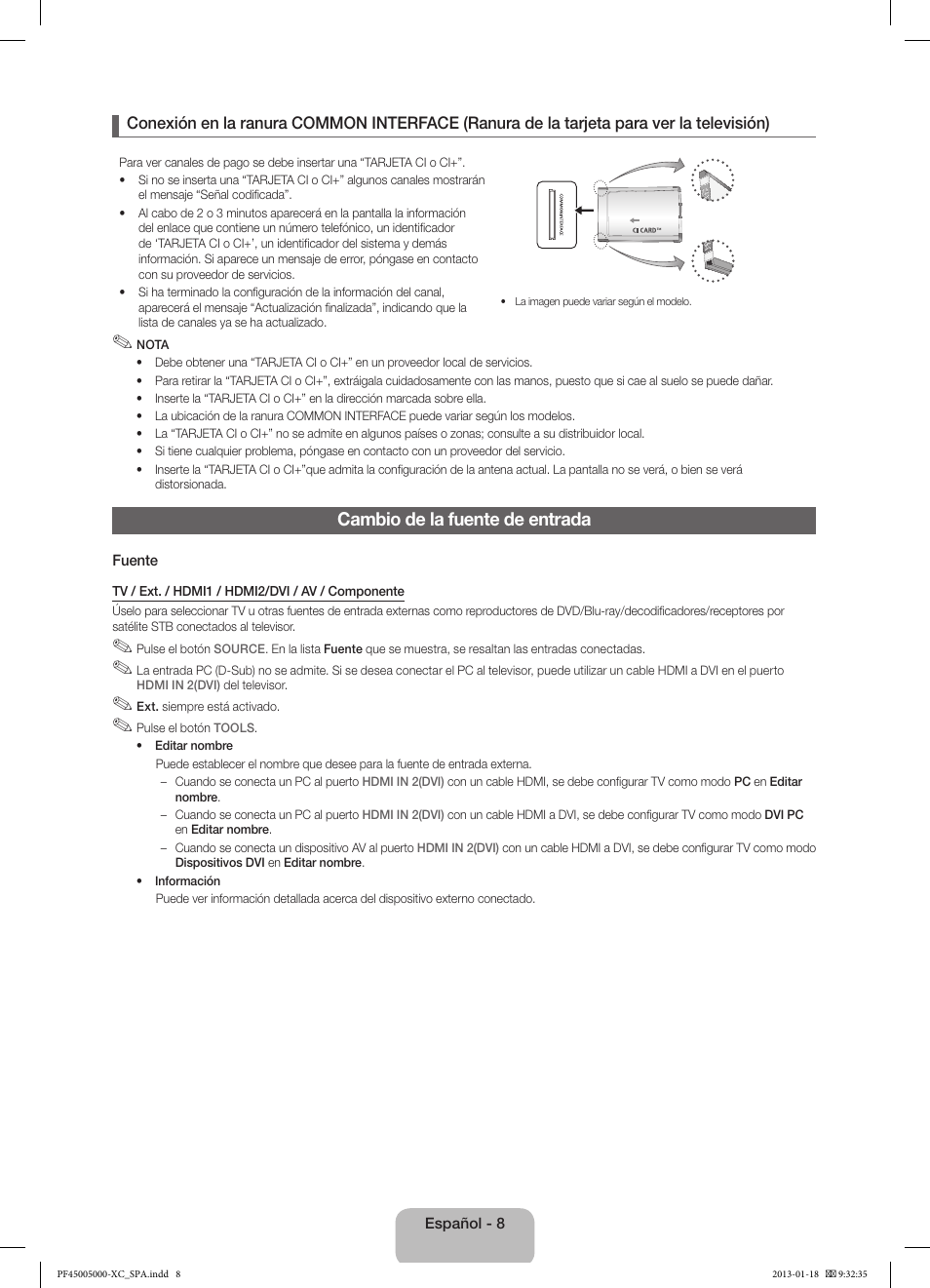 Cambio de la fuente de entrada | Samsung PS60F5000AW User Manual | Page 44 / 73