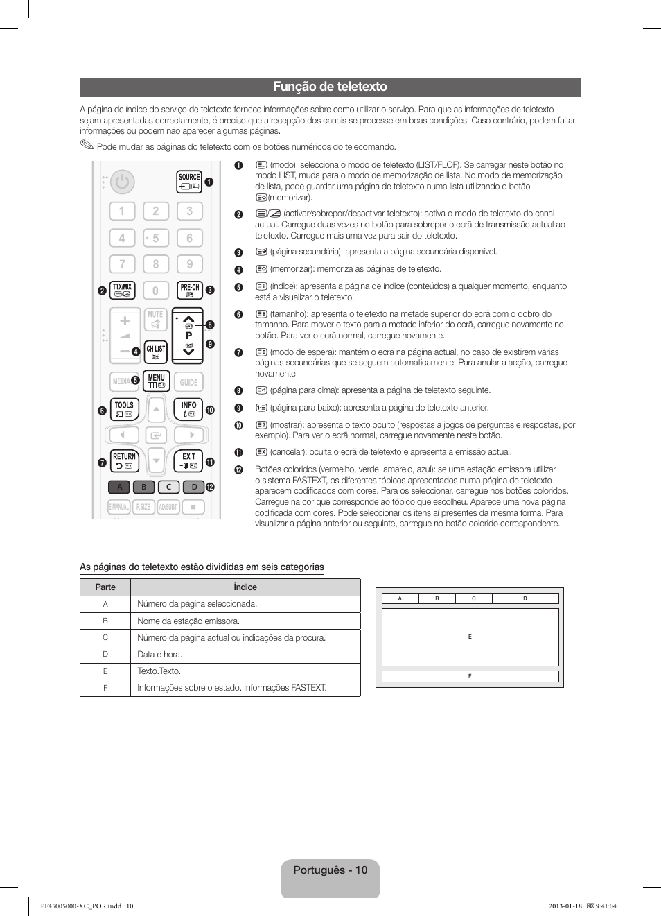 Função de teletexto | Samsung PS60F5000AW User Manual | Page 64 / 73
