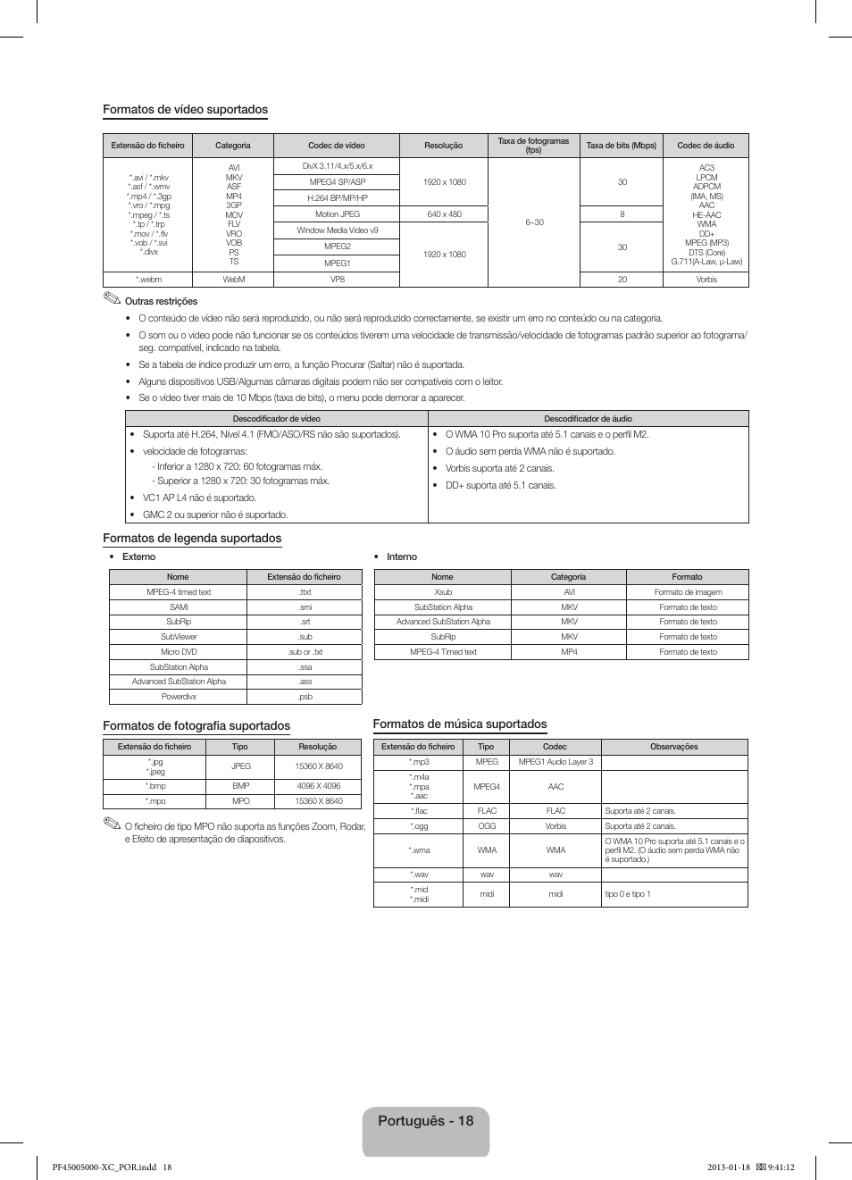 Português - 18 | Samsung PS60F5000AW User Manual | Page 72 / 73