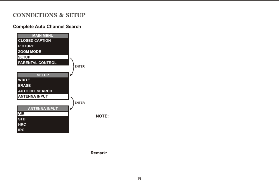 Connections & setup | Audiovox Jensen JE17FDTV User Manual | Page 15 / 39