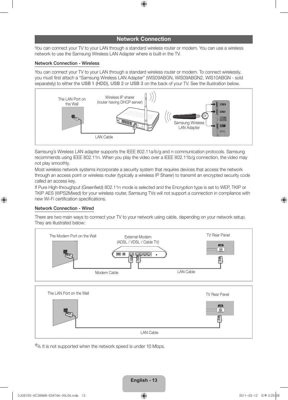 Network connection | Samsung UE32D6100SW User Manual | Page 13 / 87