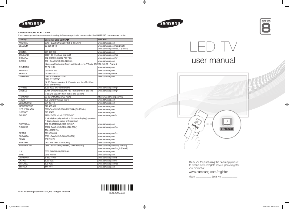 Samsung UE55F8000SL User Manual | 97 pages