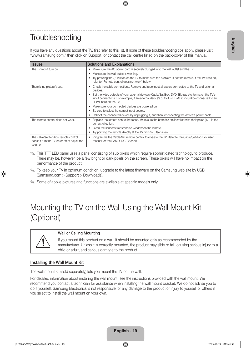 Troubleshooting | Samsung UE55F8000SL User Manual | Page 19 / 97