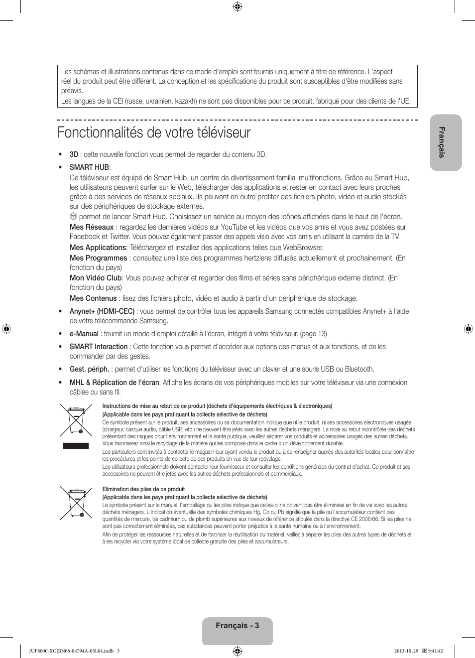 Fonctionnalités de votre téléviseur | Samsung UE55F8000SL User Manual | Page 27 / 97