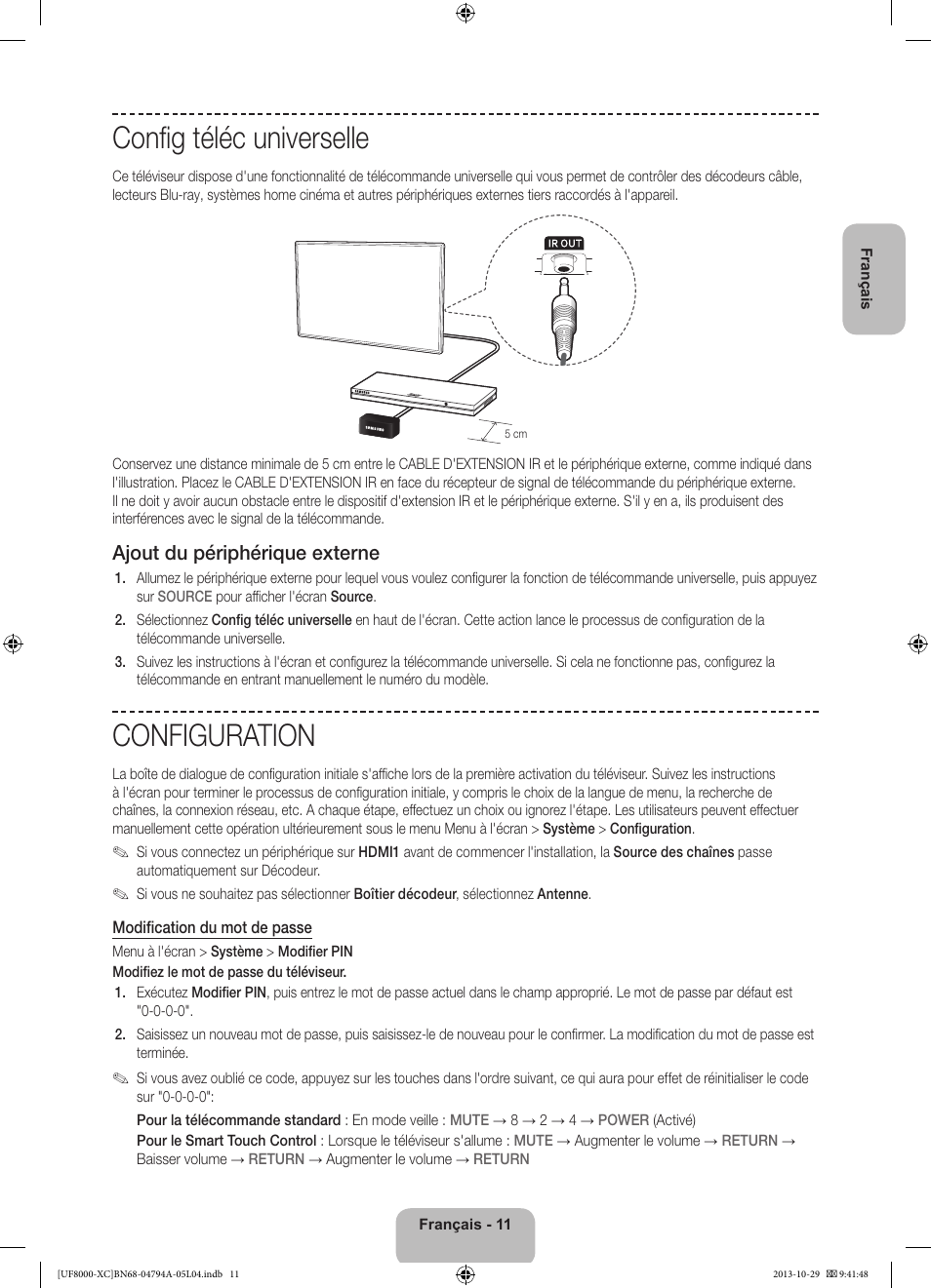 Config téléc universelle, Configuration, Ajout du périphérique externe | Samsung UE55F8000SL User Manual | Page 35 / 97