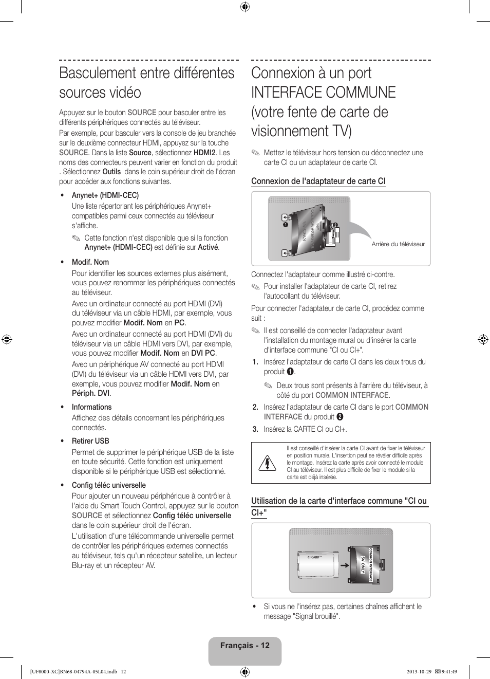 Basculement entre différentes sources vidéo | Samsung UE55F8000SL User Manual | Page 36 / 97