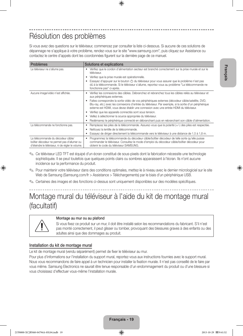 Résolution des problèmes | Samsung UE55F8000SL User Manual | Page 43 / 97