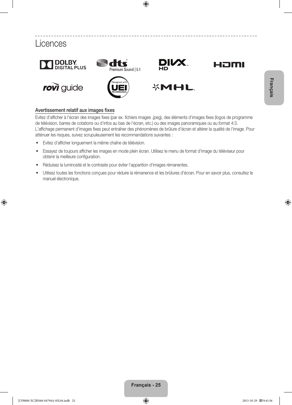 Licences | Samsung UE55F8000SL User Manual | Page 49 / 97