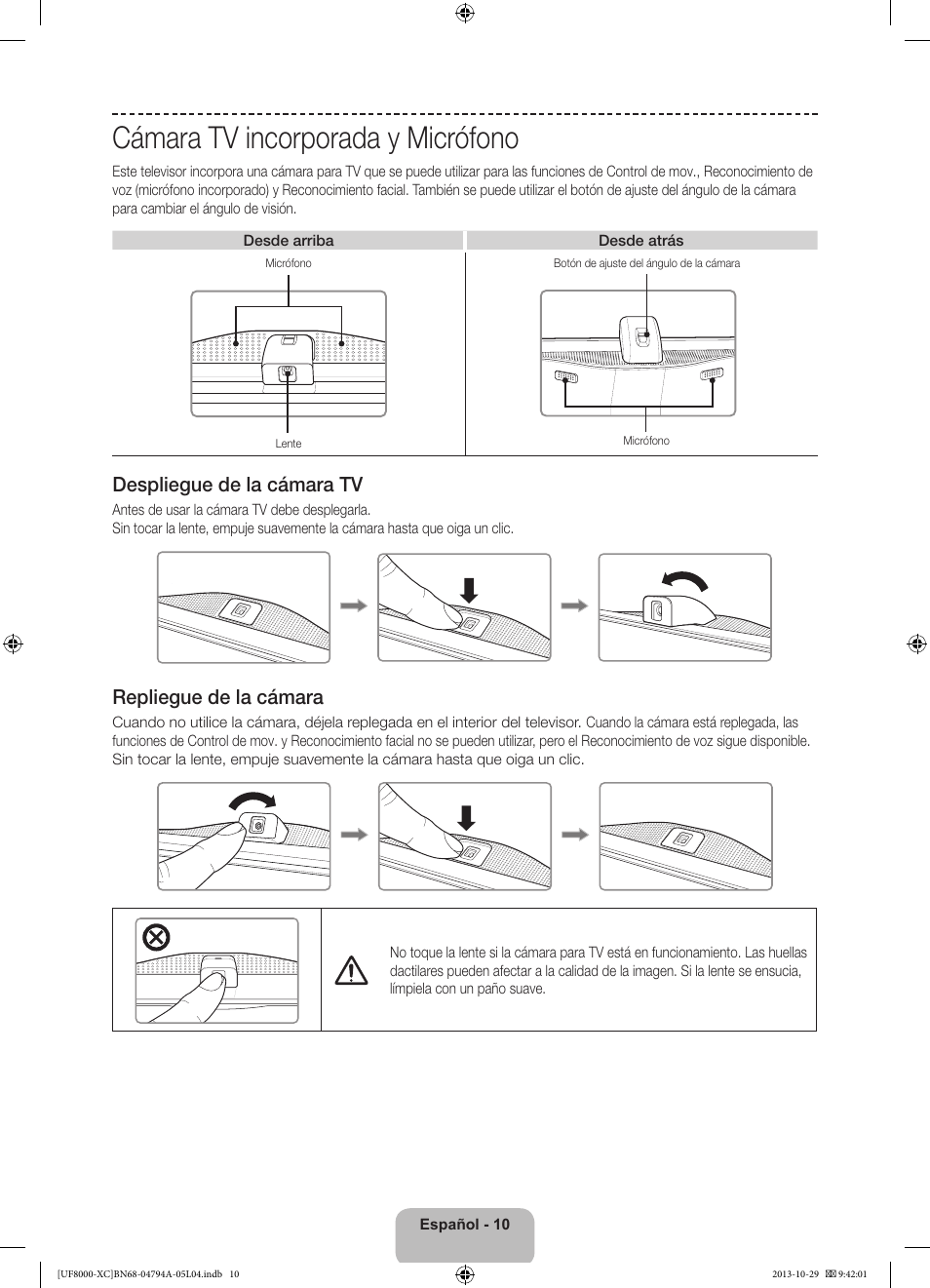 Cámara tv incorporada y micrófono, 경고 주의 경고 주의 | Samsung UE55F8000SL User Manual | Page 58 / 97