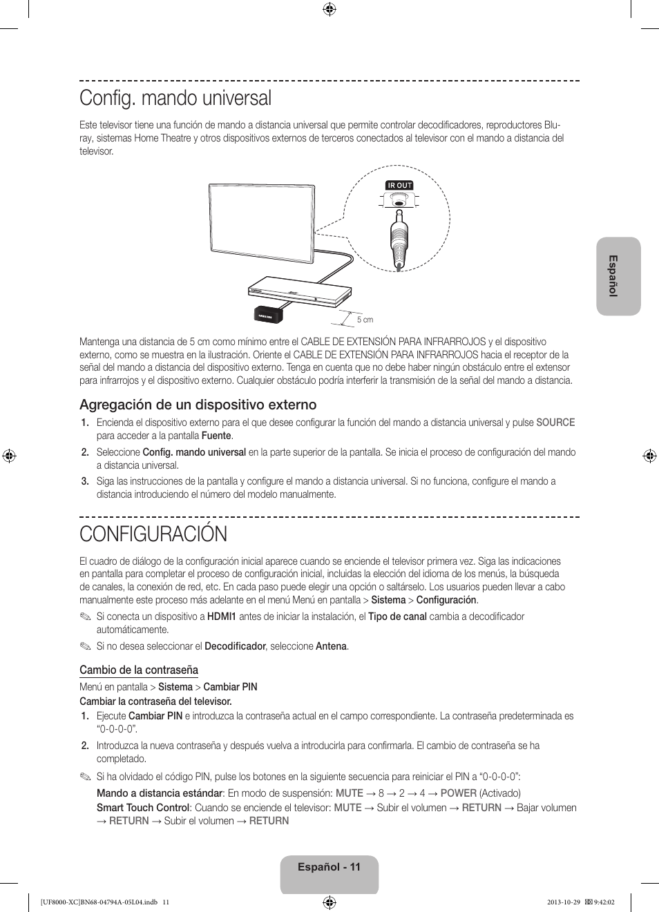 Config. mando universal, Configuración, Agregación de un dispositivo externo | Samsung UE55F8000SL User Manual | Page 59 / 97