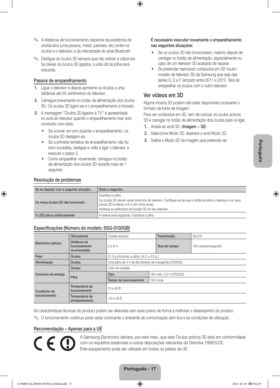 Ver vídeos em 3d | Samsung UE55F8000SL User Manual | Page 89 / 97