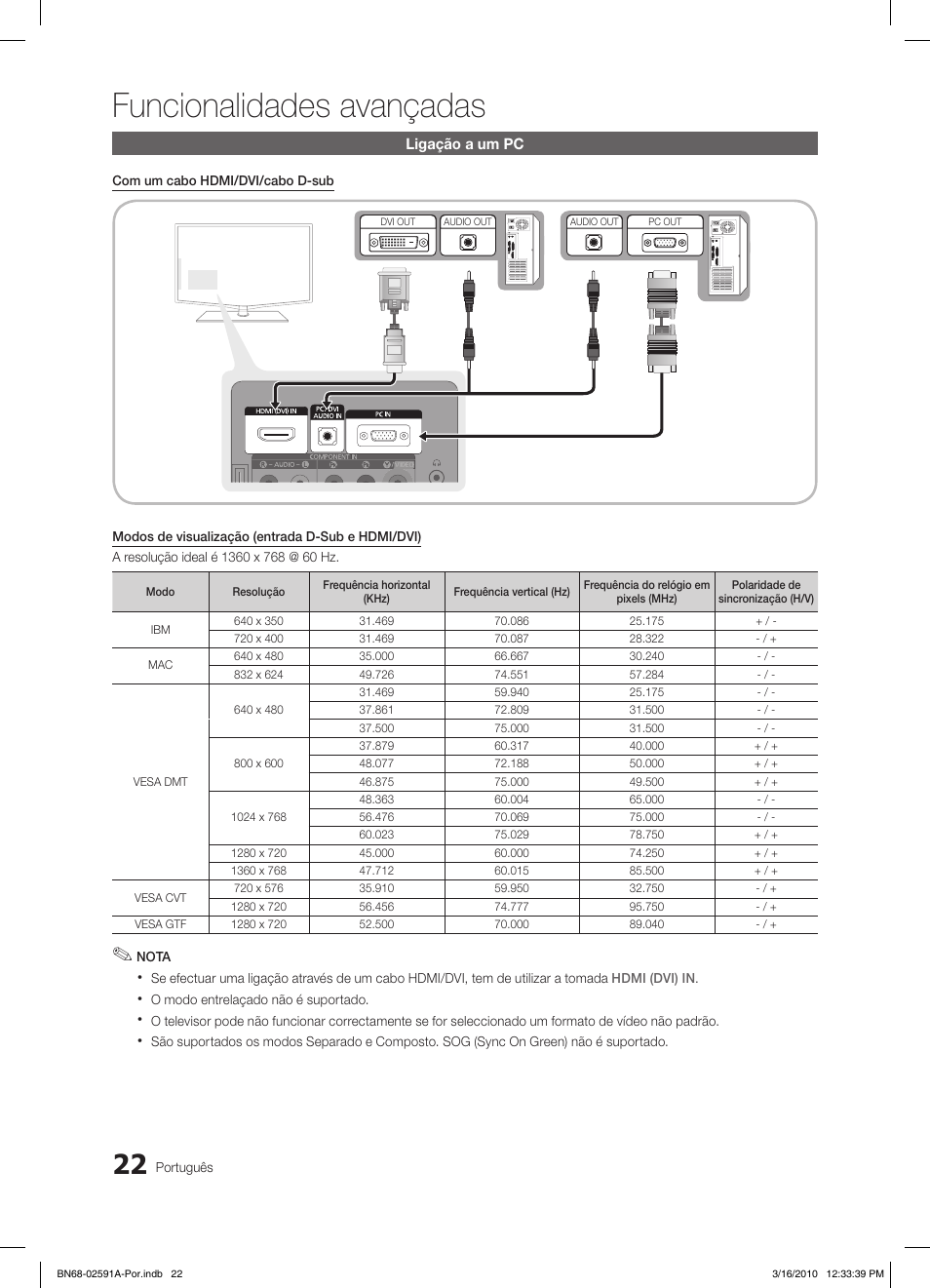 Funcionalidades avançadas, Ligação a um pc | Samsung LE19C451E2W User Manual | Page 139 / 236