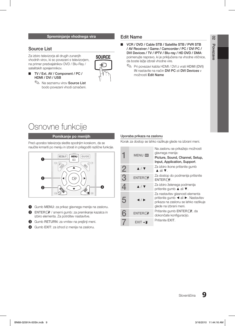 Osnovne funkcije, Source list, Edit name | Samsung LE19C451E2W User Manual | Page 165 / 236