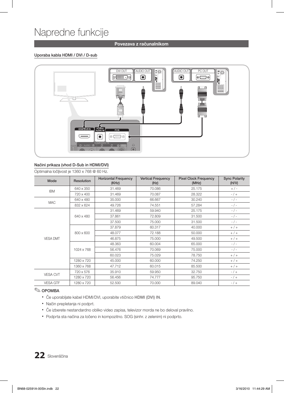 Napredne funkcije, Povezava z računalnikom | Samsung LE19C451E2W User Manual | Page 178 / 236