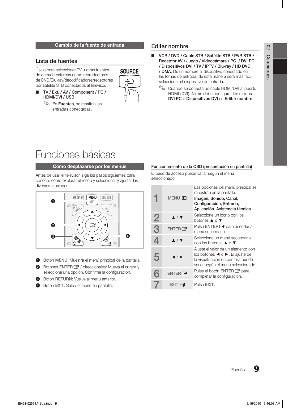 Funciones básicas, Lista de fuentes, Editar nombre | Samsung LE19C451E2W User Manual | Page 87 / 236