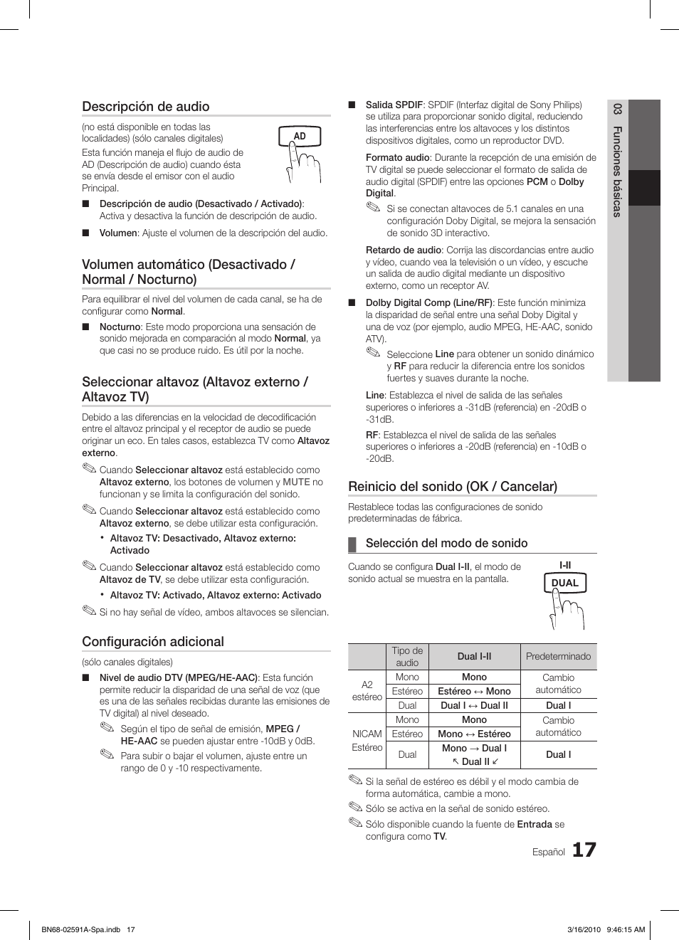 Descripción de audio, Seleccionar altavoz (altavoz externo / altavoz tv), Configuración adicional | Reinicio del sonido (ok / cancelar) | Samsung LE19C451E2W User Manual | Page 95 / 236