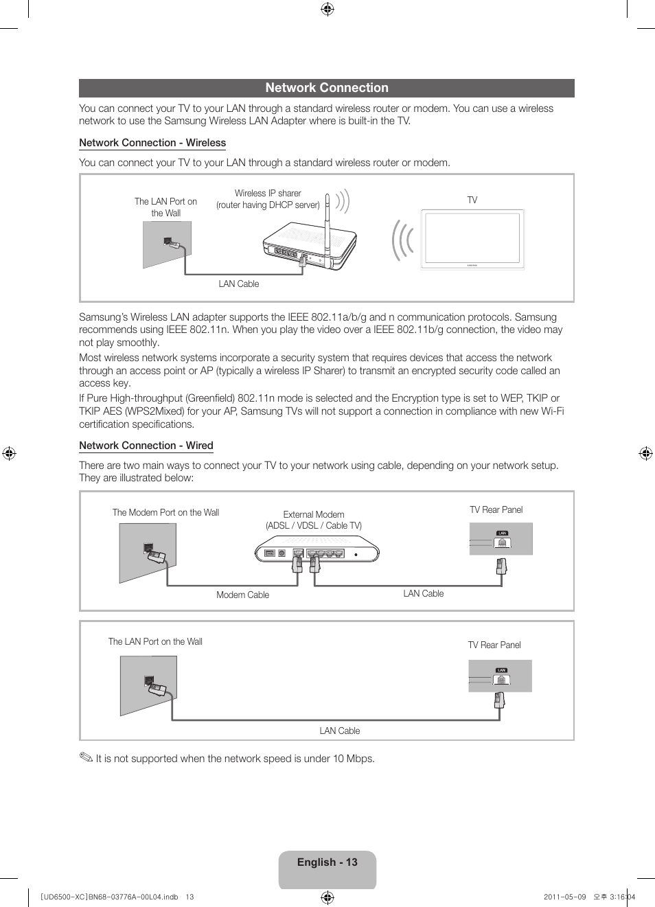 Network connection | Samsung UE32D6510WS User Manual | Page 13 / 82