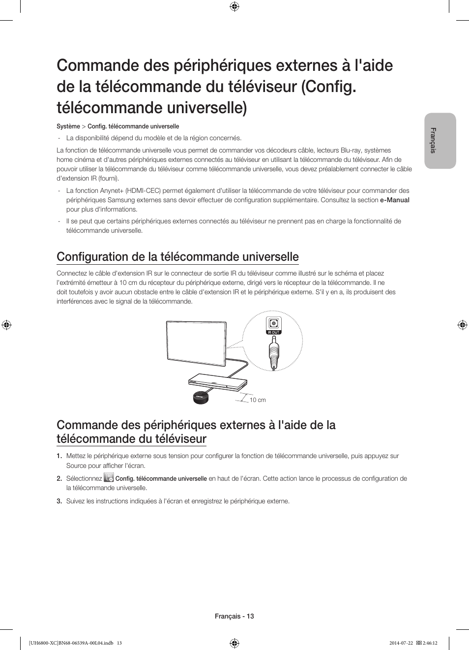 Configuration de la télécommande universelle | Samsung UE48H6800AW User Manual | Page 33 / 81