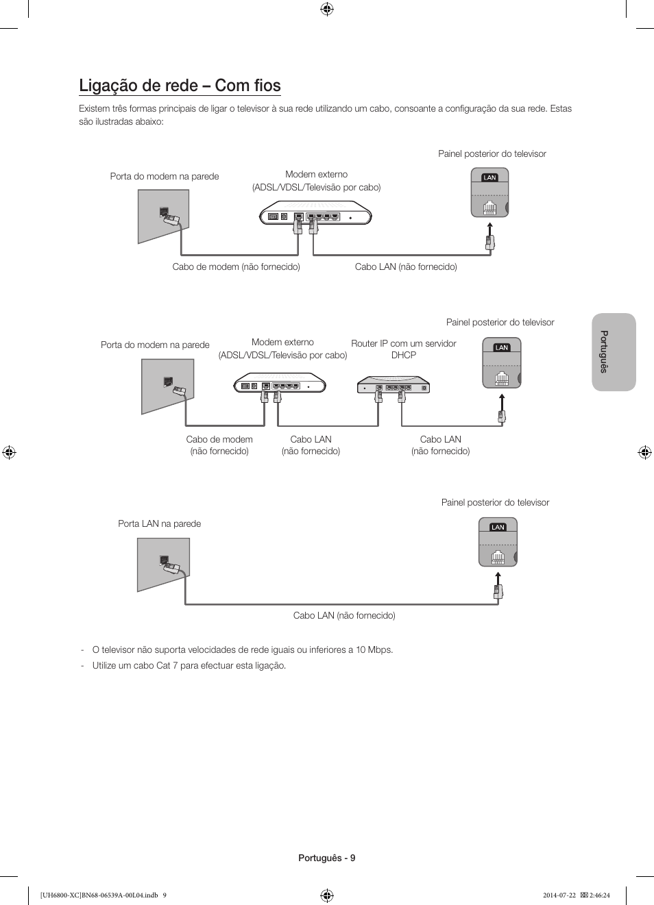 Ligação de rede – com fios | Samsung UE48H6800AW User Manual | Page 69 / 81