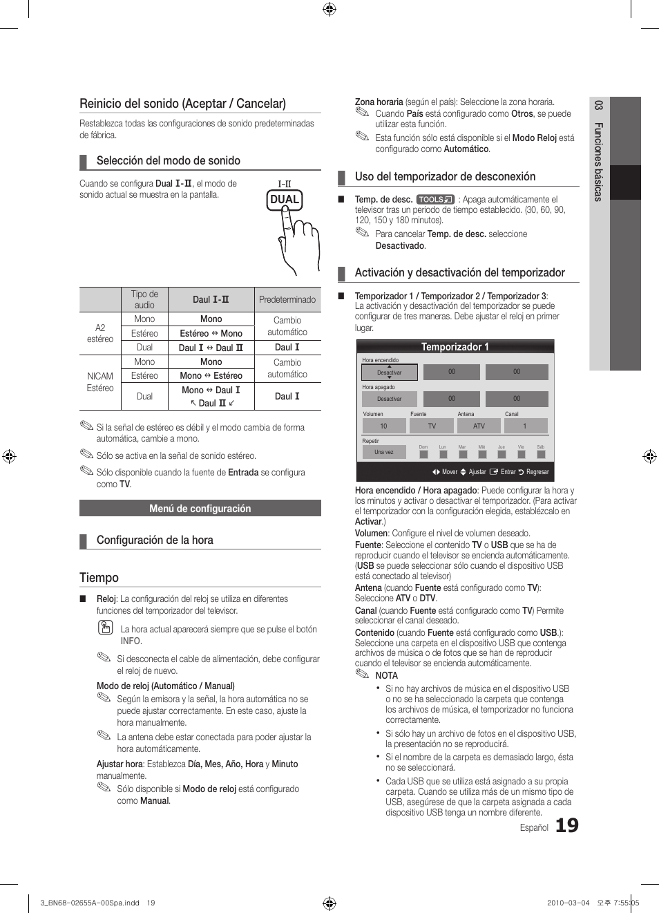 Reinicio del sonido (aceptar / cancelar), Tiempo | Samsung UE22C4000PW User Manual | Page 103 / 253