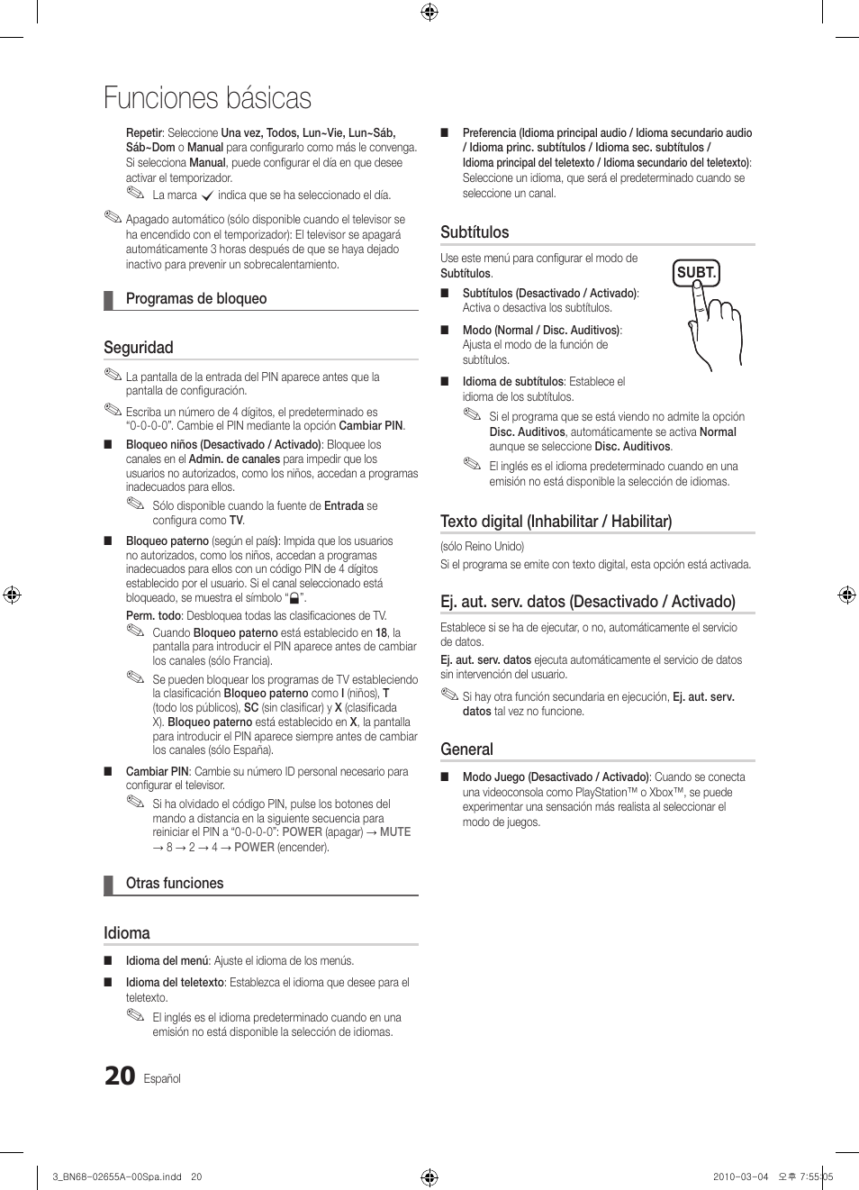 Funciones básicas | Samsung UE22C4000PW User Manual | Page 104 / 253