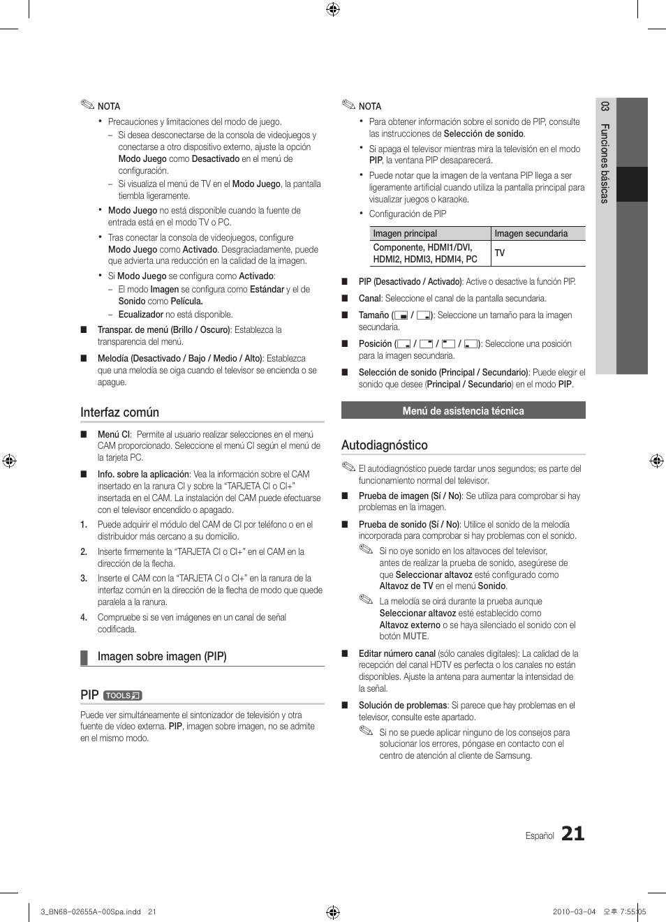 Interfaz común, Autodiagnóstico | Samsung UE22C4000PW User Manual | Page 105 / 253