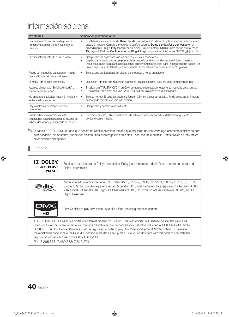 Información adicional | Samsung UE22C4000PW User Manual | Page 124 / 253