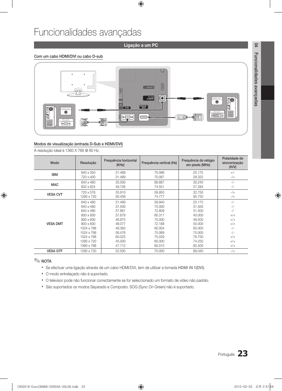 Funcionalidades avançadas | Samsung UE22C4000PW User Manual | Page 149 / 253