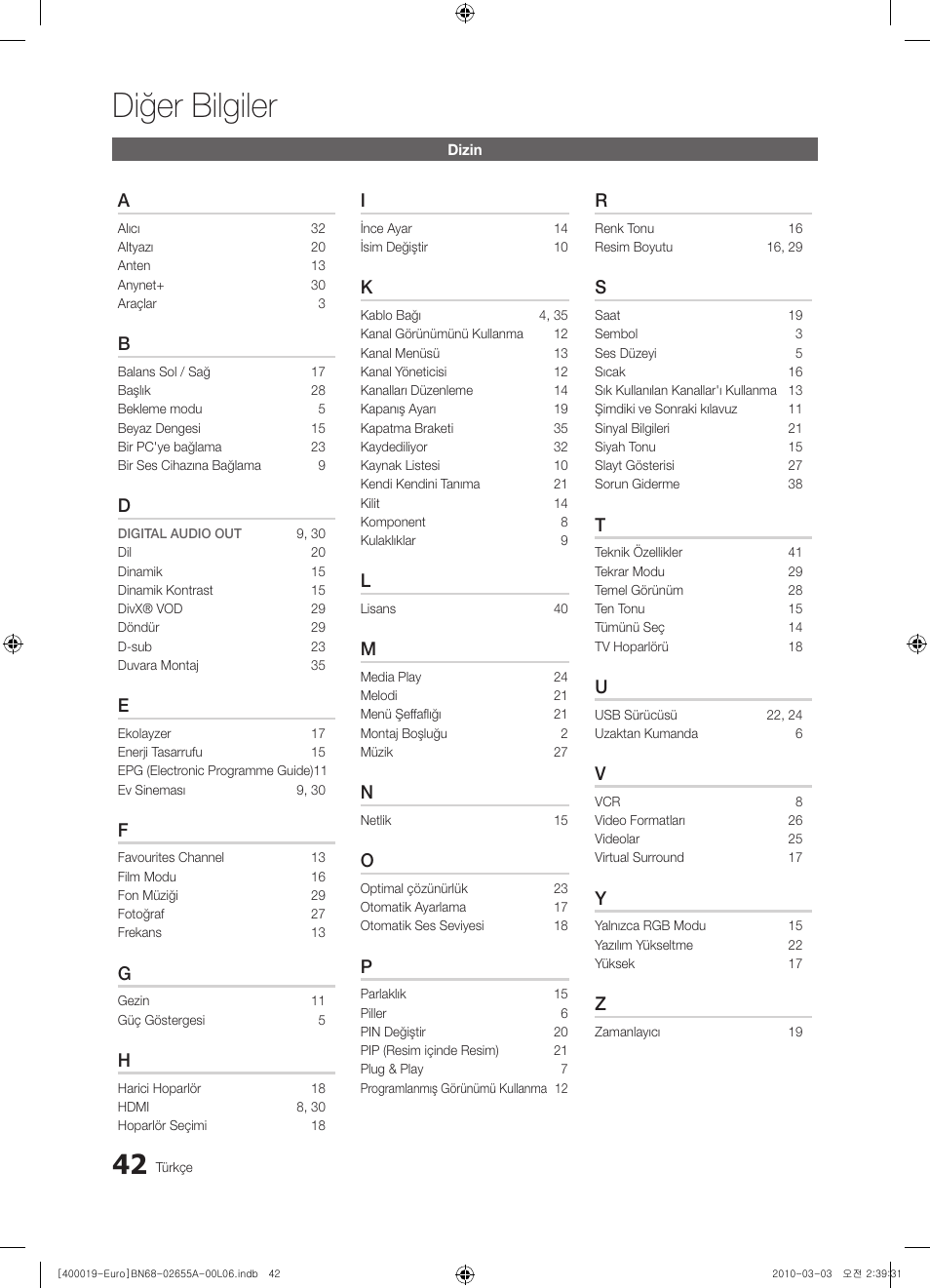 Diğer bilgiler | Samsung UE22C4000PW User Manual | Page 252 / 253