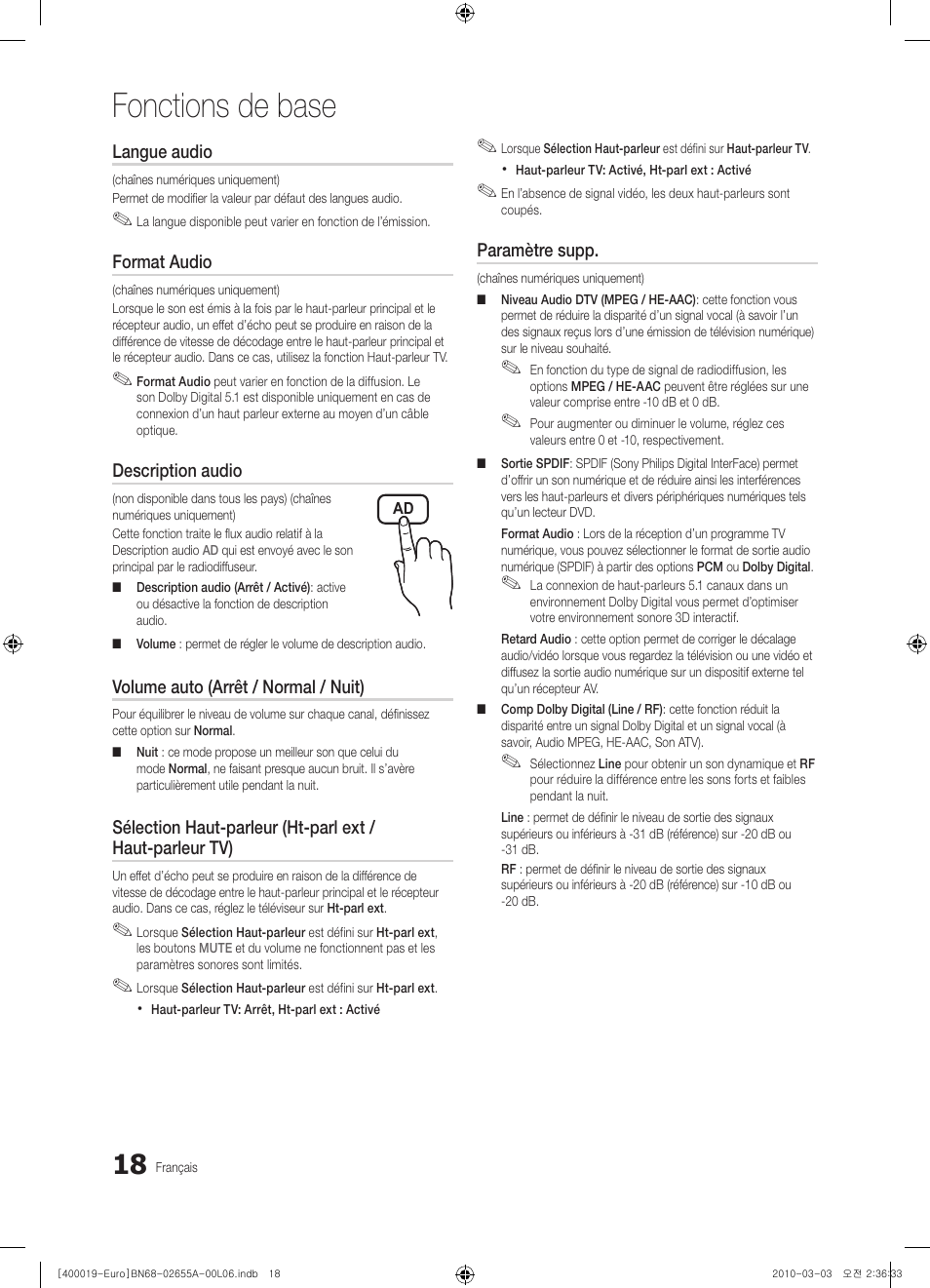 Fonctions de base | Samsung UE22C4000PW User Manual | Page 60 / 253