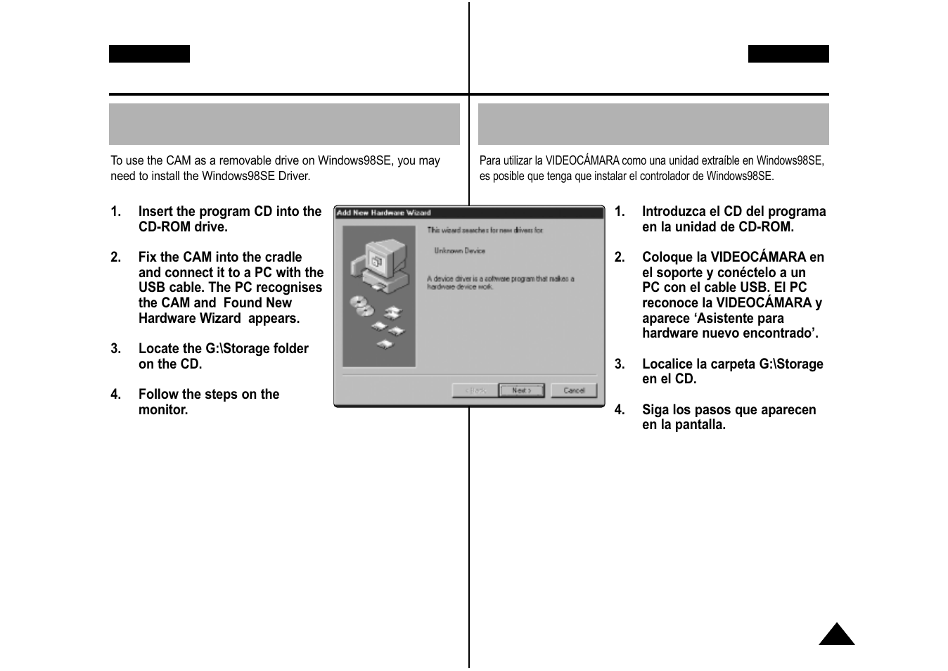 Información diversa: instalación de programas, Miscellaneous information: installing programs | Samsung VP-M110S User Manual | Page 114 / 129