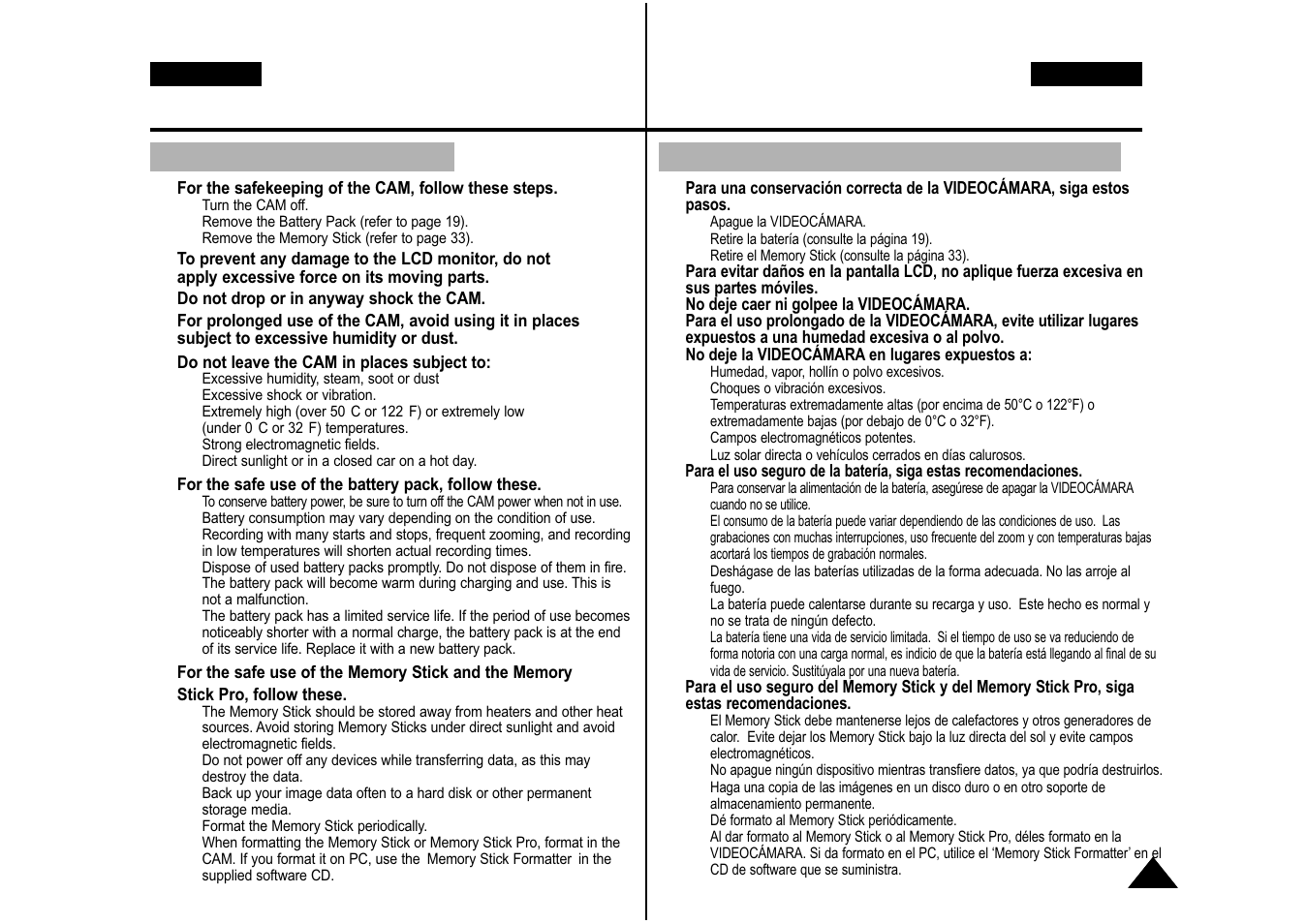 Maintenance : cleaning and maintaining the cam, After using the cam, Después de utilizar la videocámara | English español, English | Samsung VP-M110S User Manual | Page 118 / 129