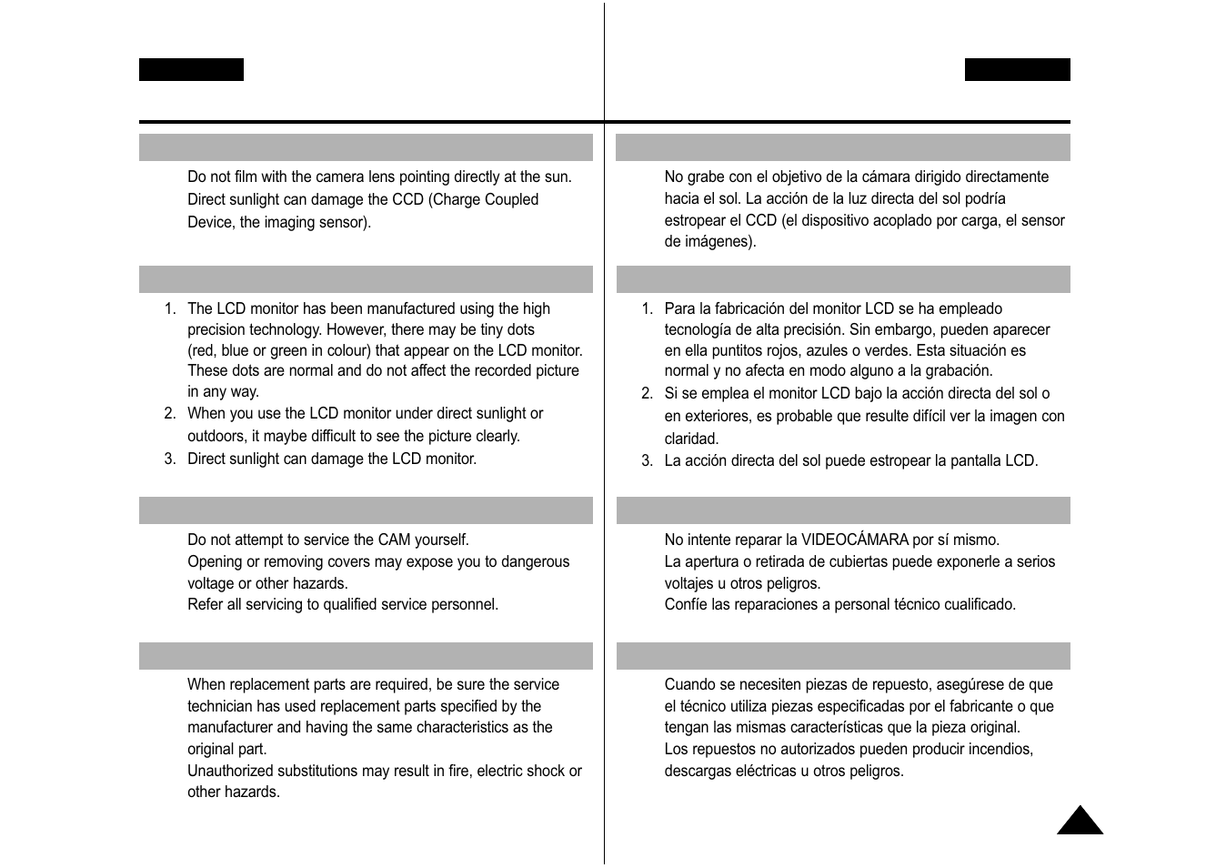 Notices and safety precautions, Avisos y precauciones de seguridad | Samsung VP-M110S User Manual | Page 12 / 129